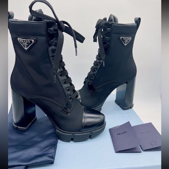 Prada 110 Leather & Nylon Hiker Booties 8.5 - Picture 1 of 9